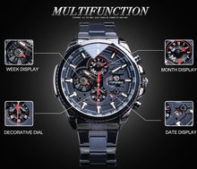 Load image into Gallery viewer, Men&#39;s Mechanical Wrist Watch | Stainless Steel Three Dial Calendar Military Sport Watch
