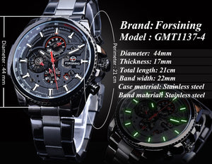 Men's Mechanical Wrist Watch | Stainless Steel Three Dial Calendar Military Sport Watch