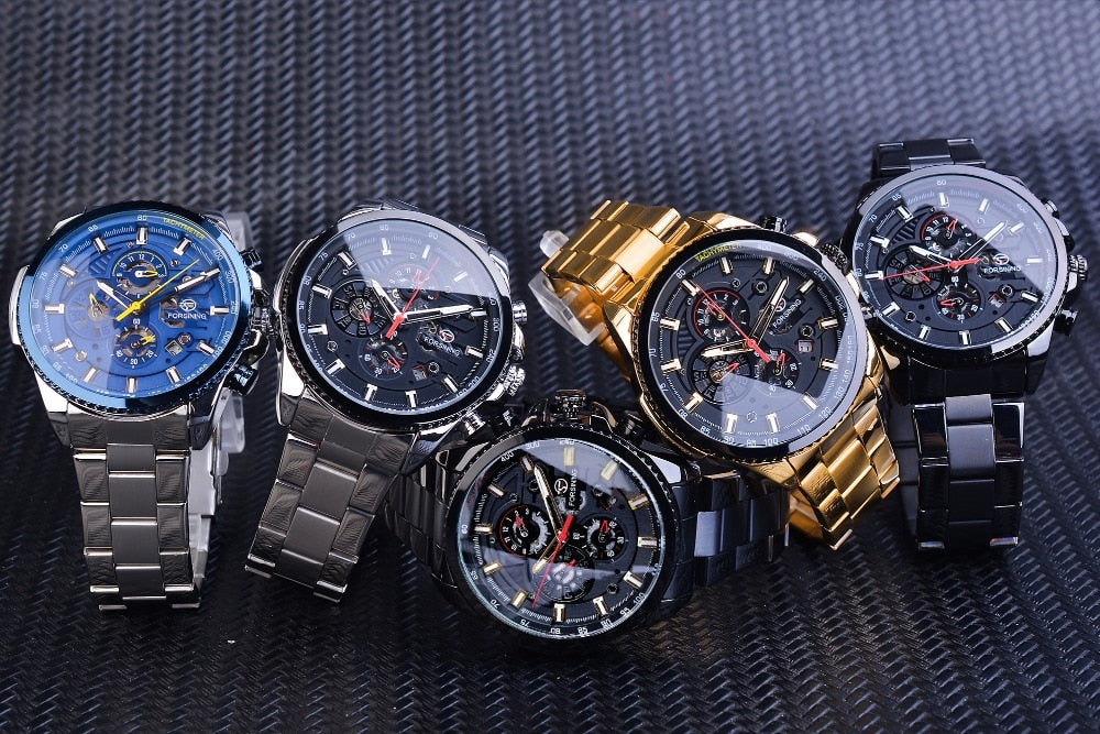 Men's Mechanical Wrist Watch | Stainless Steel Three Dial Calendar Military Sport Watch.
