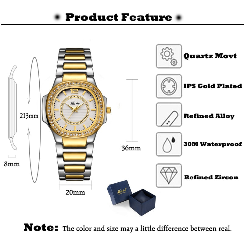 Women's Wrist Watch | Women Fashion Diamond Quartz Gold Wristwatch.