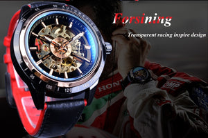 Automatic Mechanical Men's Watch | Waterproof Skeleton Genuine Black Belt Wristwatch
