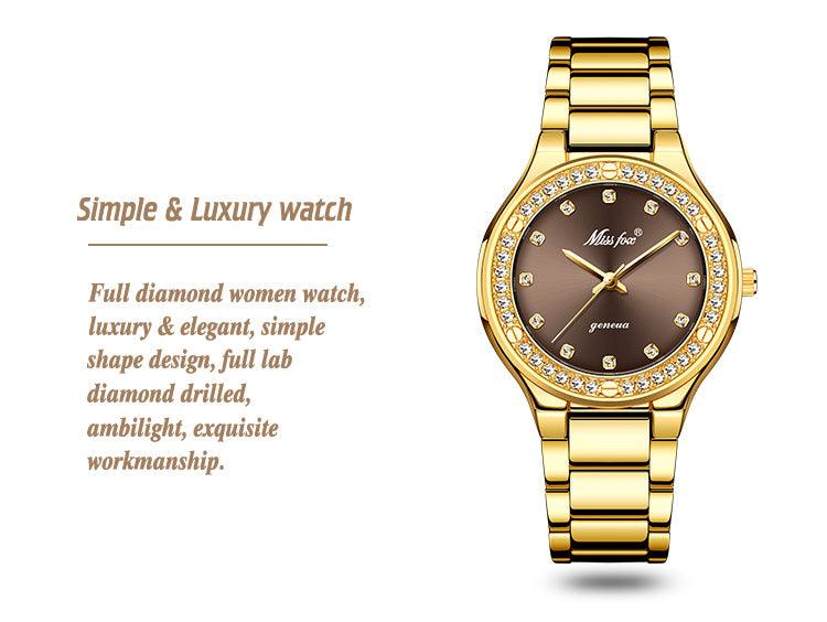 Woman's Luxury Watch | Japan Movt 30M Waterproof Gold Analog Female Wristwatch.