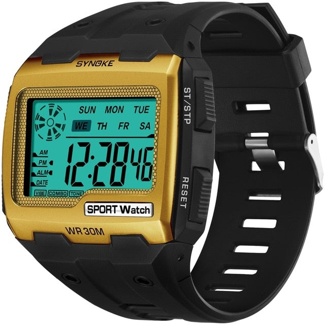 Digital Men Watch | Big Square Dial Alarm Week Water Resistant Wristwatch