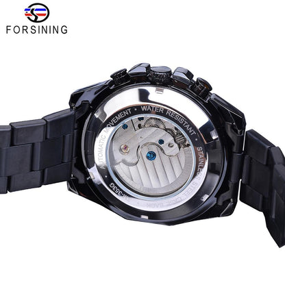 Automatic Mechanical Men's Watch | Self Wind Skeleton Moon Phase Calendar Steel Strap Watch.