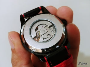 Automatic Mechanical Men's Watch | Waterproof Skeleton Genuine Black Belt Wristwatch