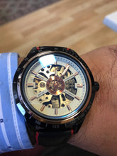 Load image into Gallery viewer, Automatic Mechanical Men&#39;s Watch | Waterproof Skeleton Genuine Black Belt Wristwatch
