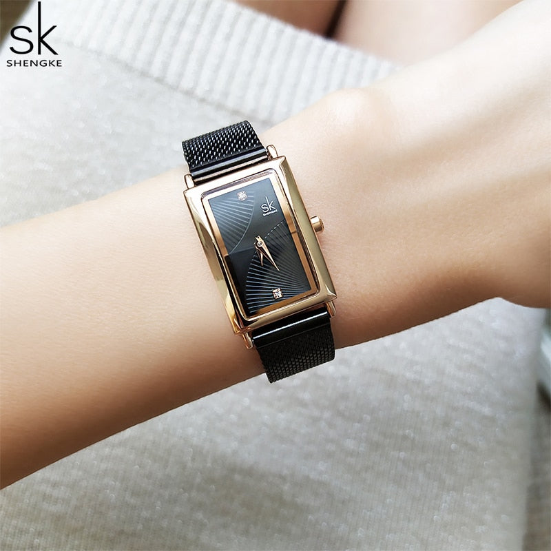 Women's Rectangle Quartz Watch | Gold Geneva Designer Fashion Ladies Wrist Watch.