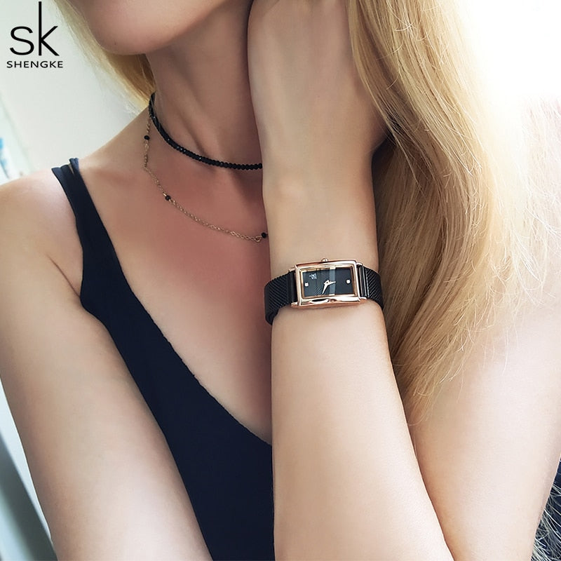 Women's Rectangle Quartz Watch | Gold Geneva Designer Fashion Ladies Wrist Watch.