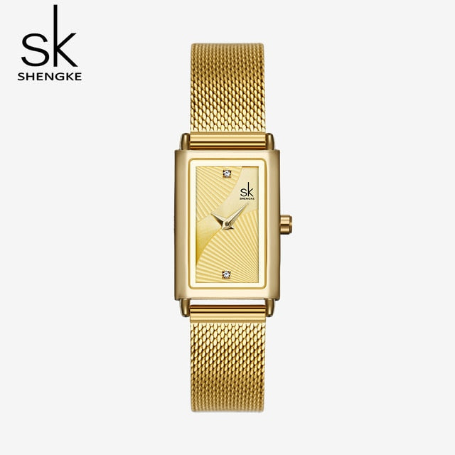 Women's Rectangle Quartz Watch | Gold Geneva Designer Fashion Ladies Wrist Watch