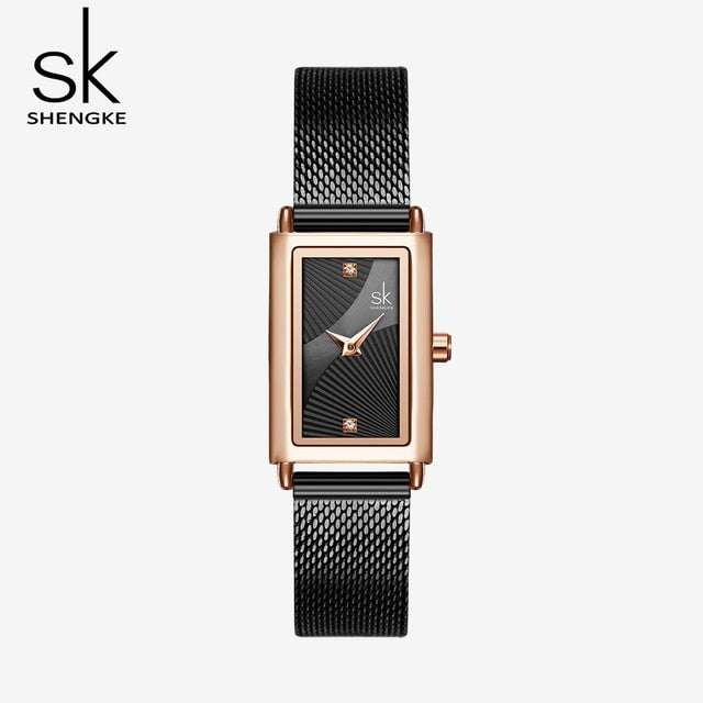 Women's Rectangle Quartz Watch | Gold Geneva Designer Fashion Ladies Wrist Watch.