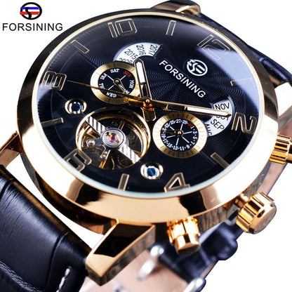 Automatic Mechanical Men's Watch | Multi Function Black Tourbillion Fashion Wristwatch.