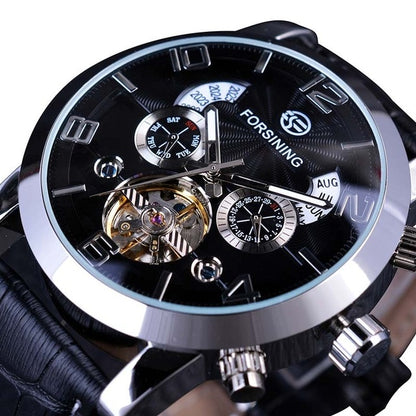 Automatic Mechanical Men's Watch | Multi Function Black Tourbillion Fashion Wristwatch.