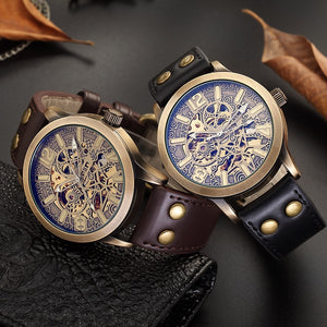 Mechanical Men's Watch | Retro Style Automatic Self Winding Genuine Leather Band Wristwatch