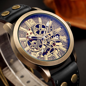 Mechanical Men's Watch | Retro Style Automatic Self Winding Genuine Leather Band Wristwatch