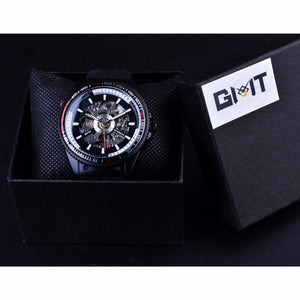 Automatic Mechanical Men's Watch | Sport Rotating Bezel Silicone Band Black Wristwatch