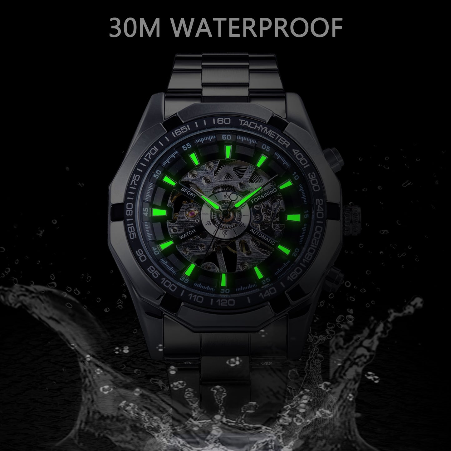 Men's Mechanical Sport Watch | Waterproof Stainless Steel Skeleton Transparent Watch
