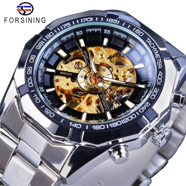 Men's Mechanical Sport Watch | Waterproof Stainless Steel Skeleton Transparent Watch