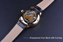 Load image into Gallery viewer, Men&#39;s Skeleton Mechanical Watch | Men Luxury Engraving Leather Black Gold Case Wristwatch
