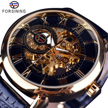 Load image into Gallery viewer, Men&#39;s Skeleton Mechanical Watch | Men Luxury Engraving Leather Black Gold Case Wristwatch
