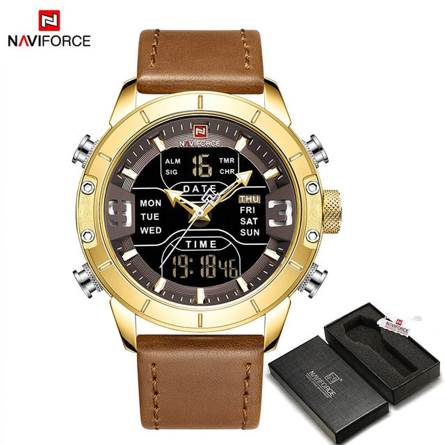 Men's Digital Sport Watch |  Military Genuine Leather Waterproof Chronograph Wristwatch.