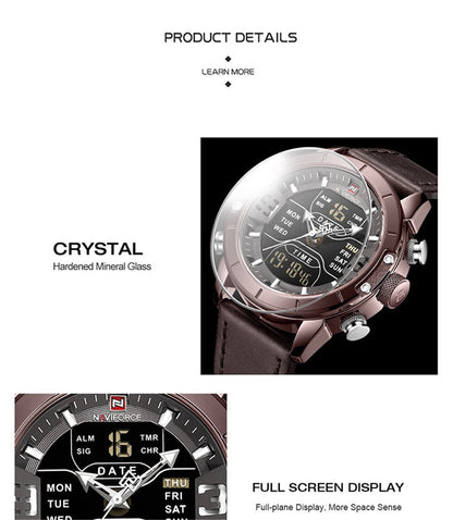 Men's Digital Sport Watch |  Military Genuine Leather Waterproof Chronograph Wristwatch