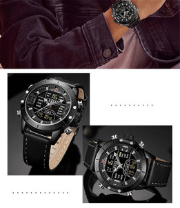 Men's Digital Sport Watch |  Military Genuine Leather Waterproof Chronograph Wristwatch