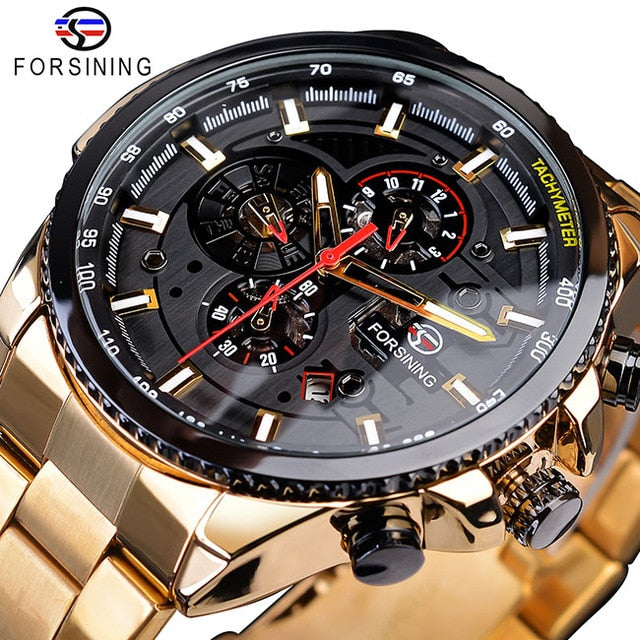 Men's Mechanical Wrist Watch | Stainless Steel Three Dial Calendar Military Sport Watch.