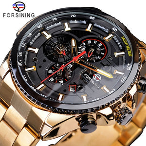 Men's Mechanical Wrist Watch | Stainless Steel Three Dial Calendar Military Sport Watch