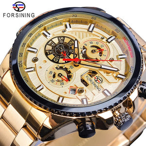Men's Mechanical Wrist Watch | Stainless Steel Three Dial Calendar Military Sport Watch
