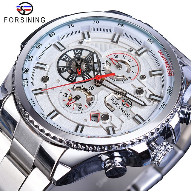 Men's Mechanical Wrist Watch | Stainless Steel Three Dial Calendar Military Sport Watch