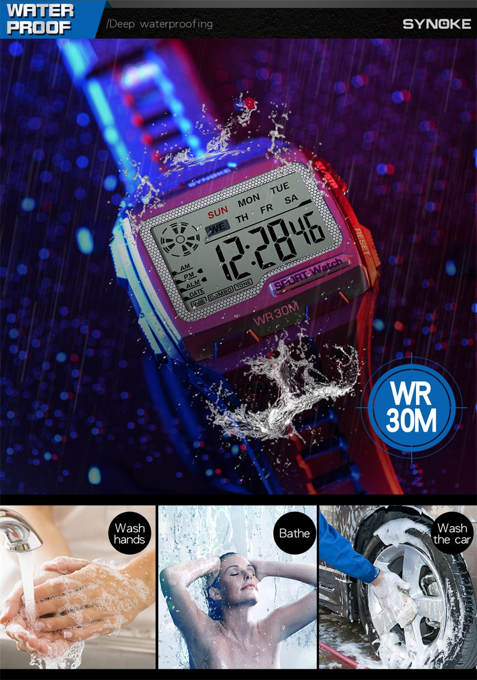 Digital Men Watch | Big Square Dial Alarm Week Water Resistant Wristwatch.