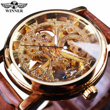 Load image into Gallery viewer, Men&#39;s Mechanical Watch | Skeleton Brown Leather Strap Casual Wristwatch

