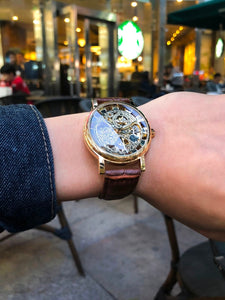 Men's Mechanical Watch | Skeleton Brown Leather Strap Casual Wristwatch