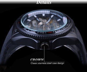 Automatic Mechanical Men's Watch | Sport Rotating Bezel Silicone Band Black Wristwatch