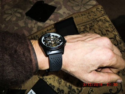 Automatic Mechanical Men's Watch | Sport Rotating Bezel Silicone Band Black Wristwatch.