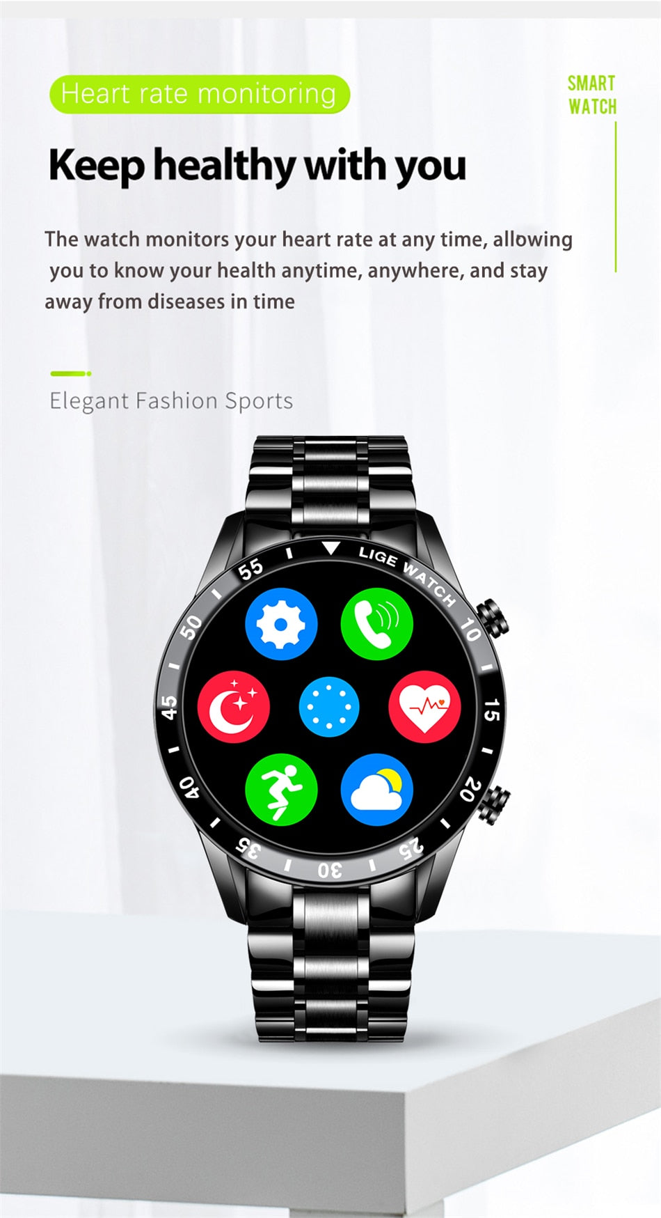 Android Bracelet Smartwatch | Unisex Sport Heart Rate Fitness Waterproof Bluetooth Call Watch.